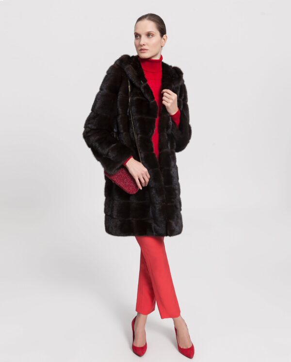 Abrigo largo de visón marrón con capucha para mujer marca Saint Germain